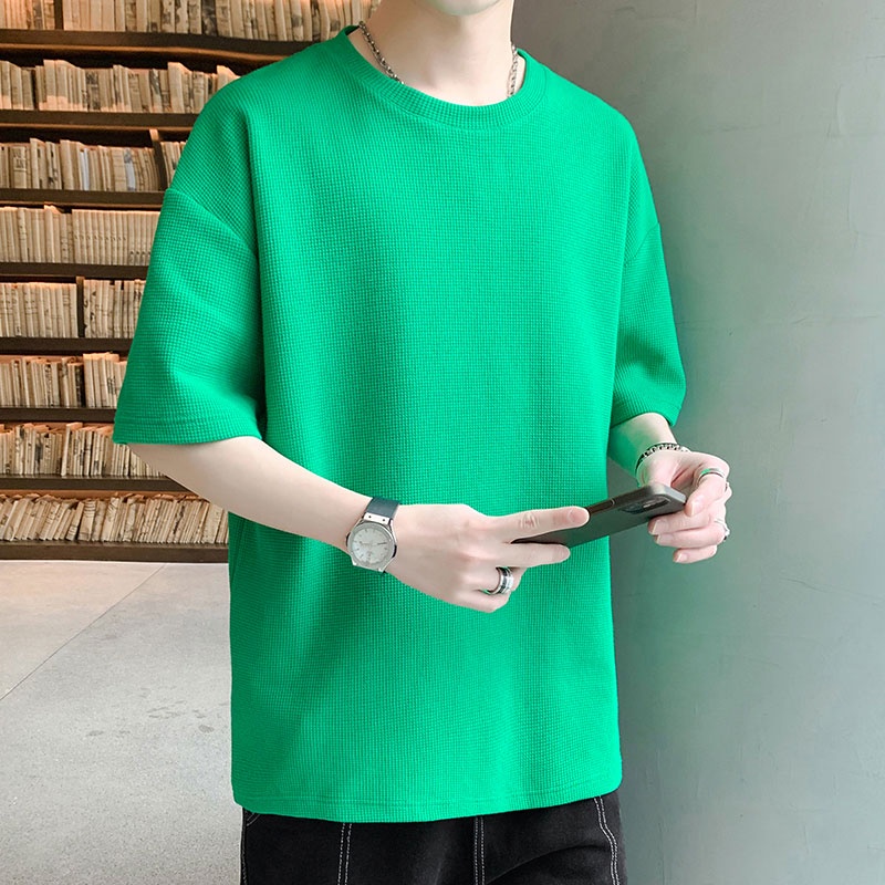 Áo Thun Tay Ngắn Dáng Suông Màu Sắc Đơn Giản Dễ Phối Đồ Thời Trang Phong Cách Hàn Quốc Cho Nam