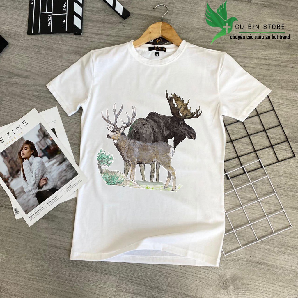 Áo thun nam nữ 100% cotton có hình con nai siêu ngầu hàng mới về sll - p99