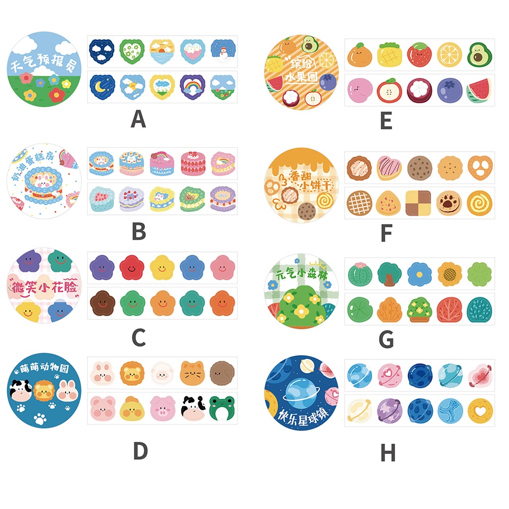 Cuộn 100 Miếng Dán Washi Nhiều Màu Sắc Họa Tiết Hoạt Hình Trang Trí Sổ Tay DIY