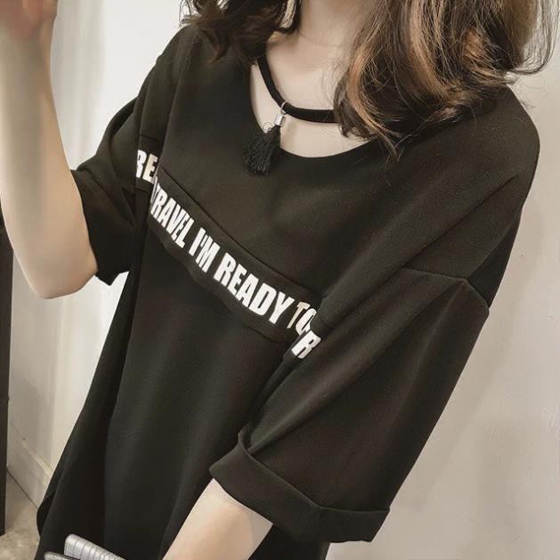 (Order) bigsize Áo phông tay gập, cổ chocker tua rua dáng dấu quần hè 2019 😍