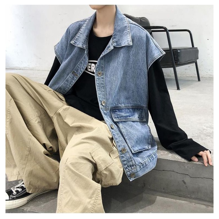 Áo gile Jean Unisex form rộng cá tính