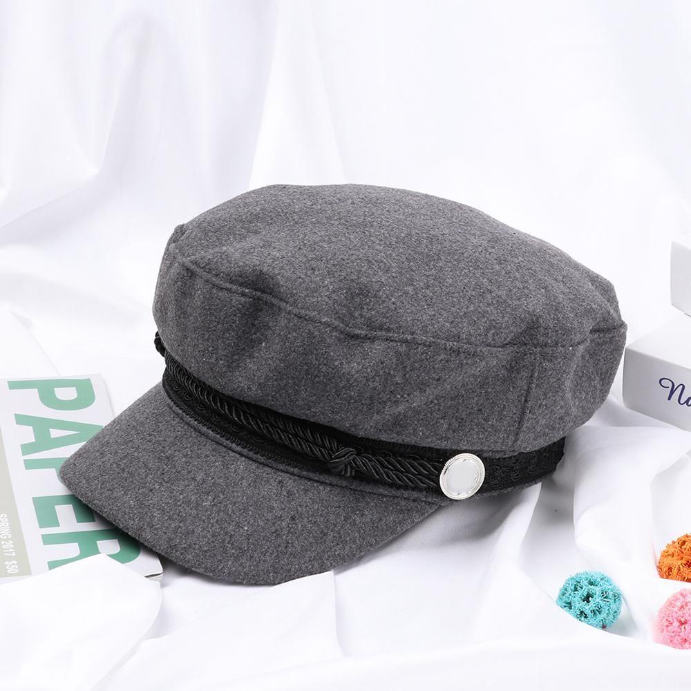 BEAUTY Mũ Beret Vải Nỉ Màu Đen Xám Phong Cách Thủy Thủ Thời Trang Mùa Thu Cho Nữ