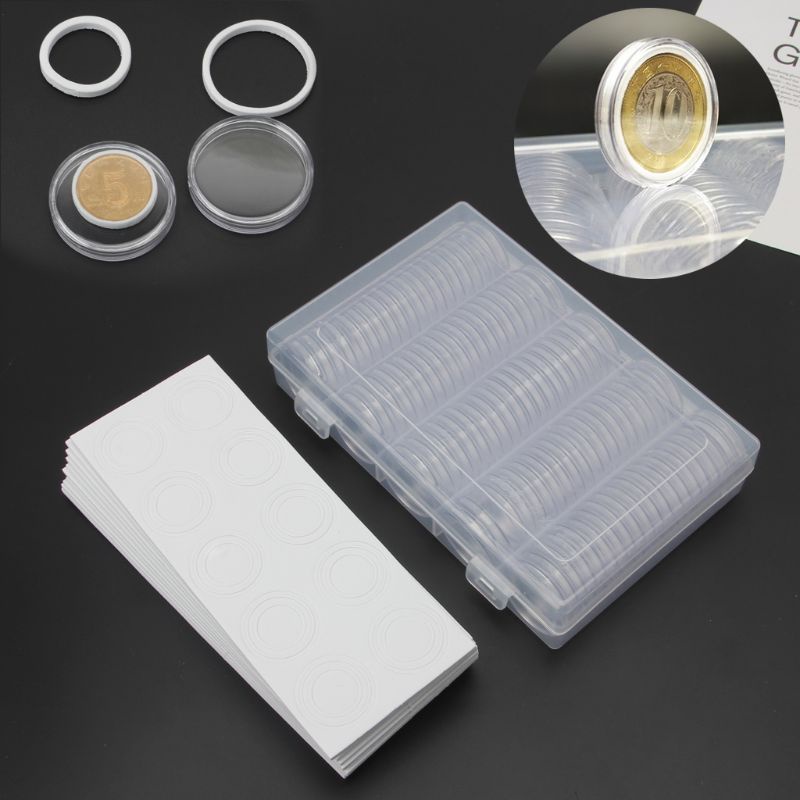 Set 100 Hộp Nhựa Tròn 30mm Đựng Tiền Xu Sưu Tầm
