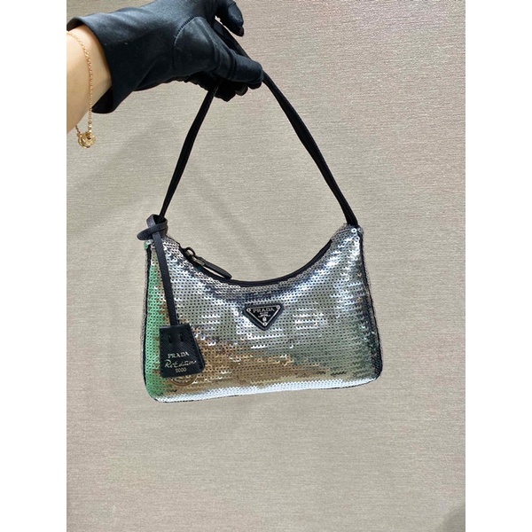 Túi kẹp nách/ đeo vai cho nữ thương hiệu Prada cao cấp đính hạt bling bling hàng vip 1-1