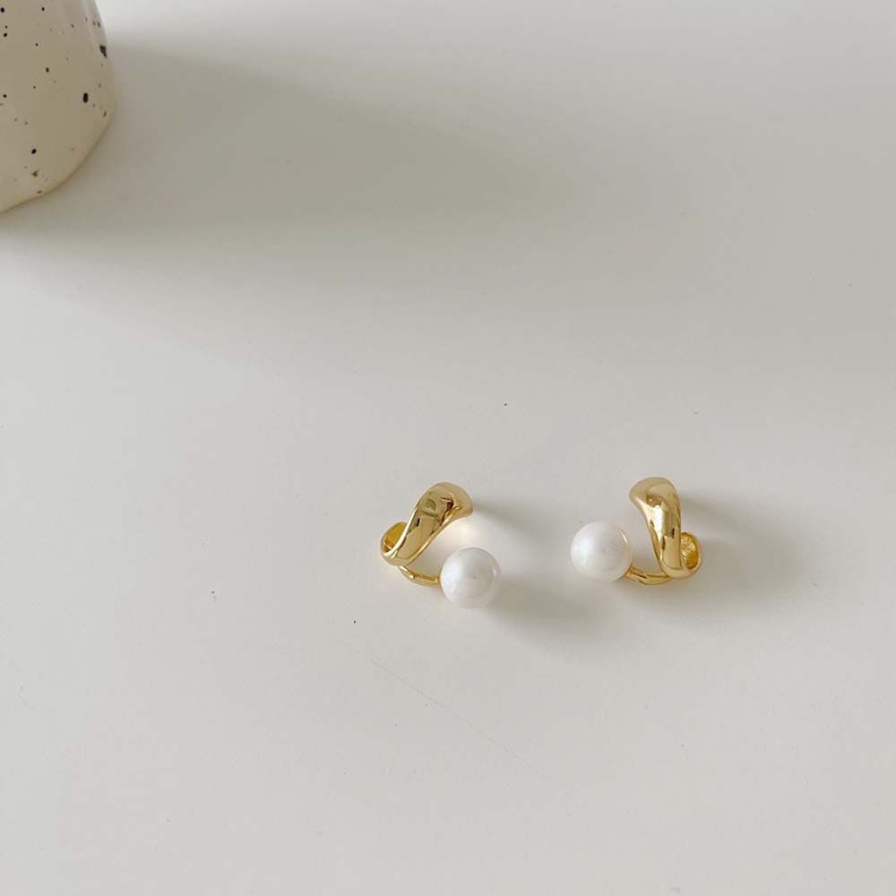 Khuyên tai dạng kẹp hình tròn bằng kim loại đính ngọc trai đơn giản cho nữ