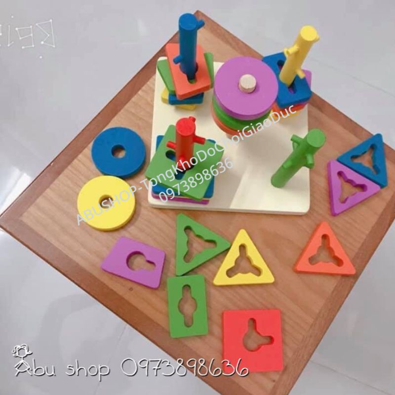 Đồ chơi luồn cọc 5 trụ cho bé, Đồ chơi rèn luyện vận động tinh và não bộ cho trẻ