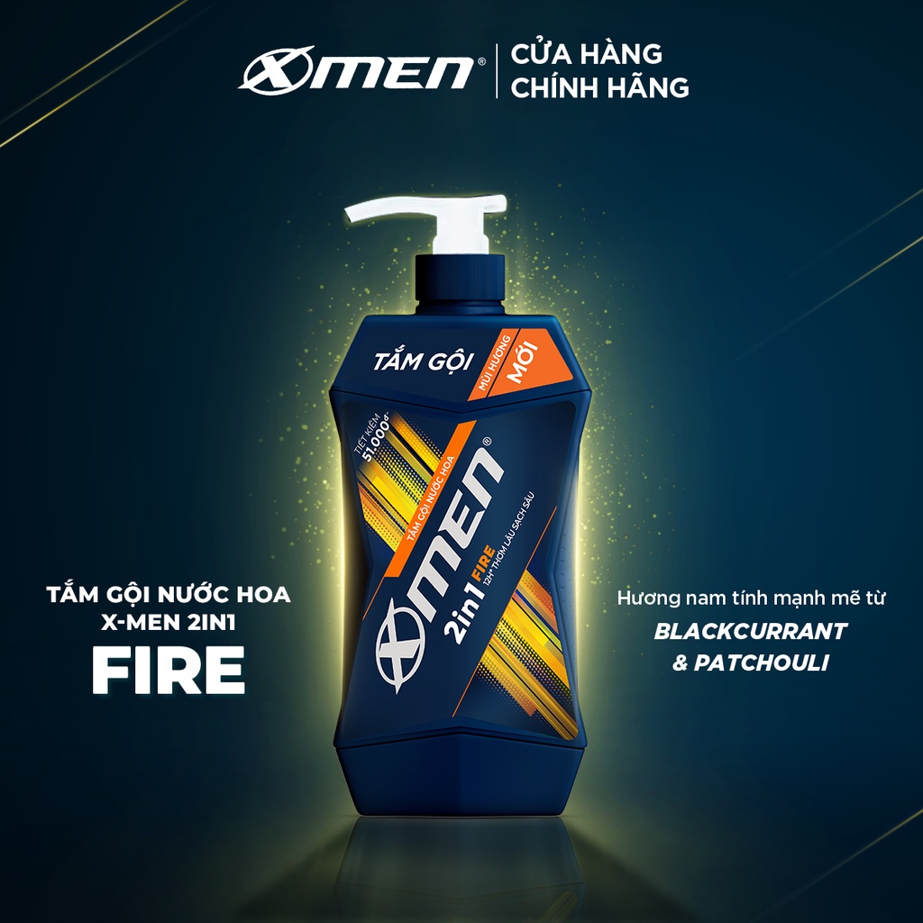 Tắm Gội Nước Hoa X-Men Fire 2in1 - 12h Thơm Lâu Sạch Sâu 650g