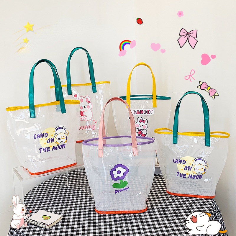 Túi Xách Trong Suốt Chống Thấm Nước Họa Tiết Hoạt Hình Xinh Xắn
