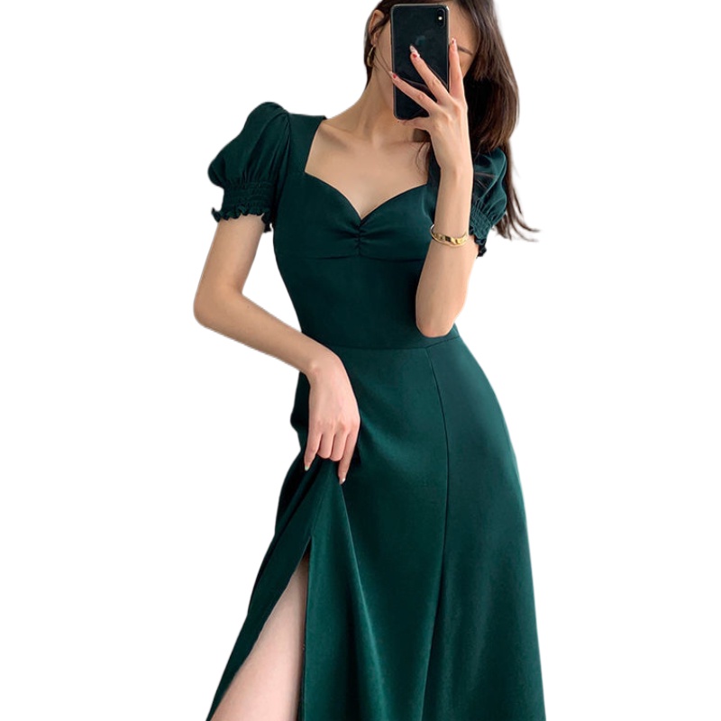 Đầm PERTY dáng chữ A cổ vuông tay ngắn phồng thiết kế xẻ tà phong cách Pháp thời trang mùa hè mới dành cho nữ