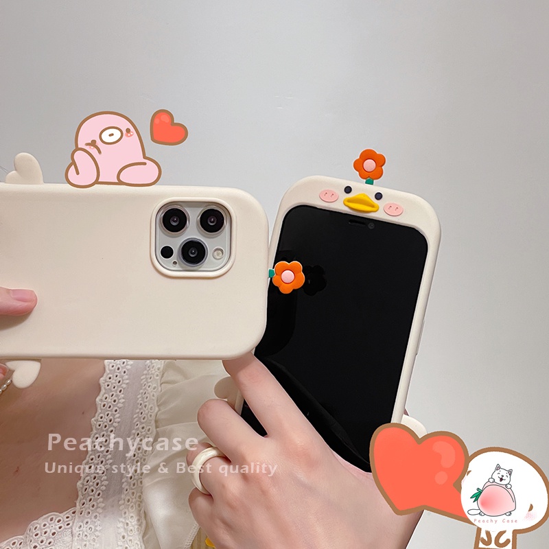 Ốp Điện Thoại Silicone Mềm Họa Tiết Vịt Hoa 3D Cho iPhone 14 13 12 Pro Max 11 Xr Xs Max X 7 8 Plus 6