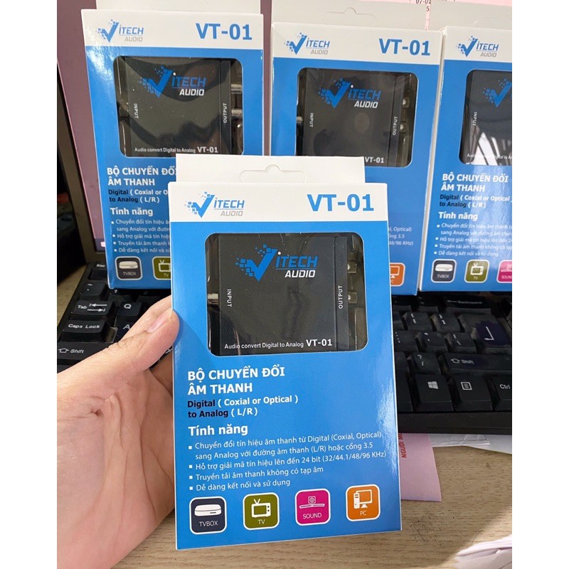 Chuyển quang Vitech VT01 - Chuyển đổi optical ra AV tặng kèm dây quang