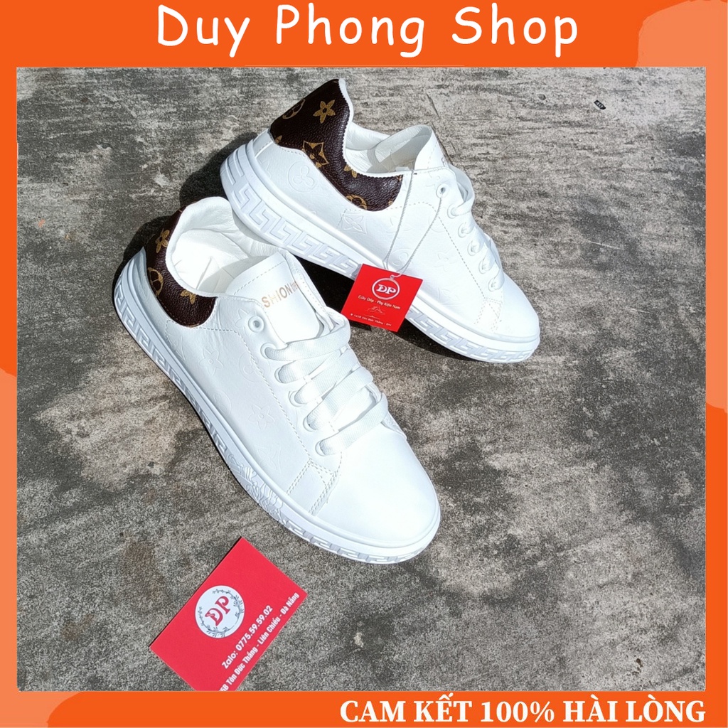 Giầy Thể Thao Unisex Màu Trắng Cổ Thấp Họa Tiết Dập Nổi Cổ Sọc Đen Hoa Văn Phong Cách Thể Thao Năng Động