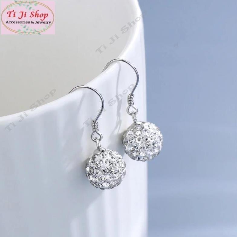 BÔNG TAI NỮ INOX TÒN TEN TRÁI CHÂU XOÀN TRẮNG  hột đều đẹp, không đen ( nhiều mẫu)