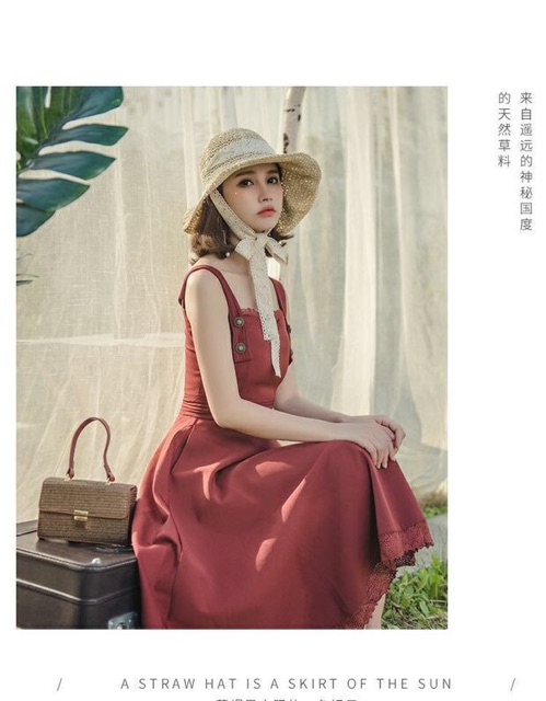 Mũ cói dây ren cột nơ dễ thương - Khăn turban