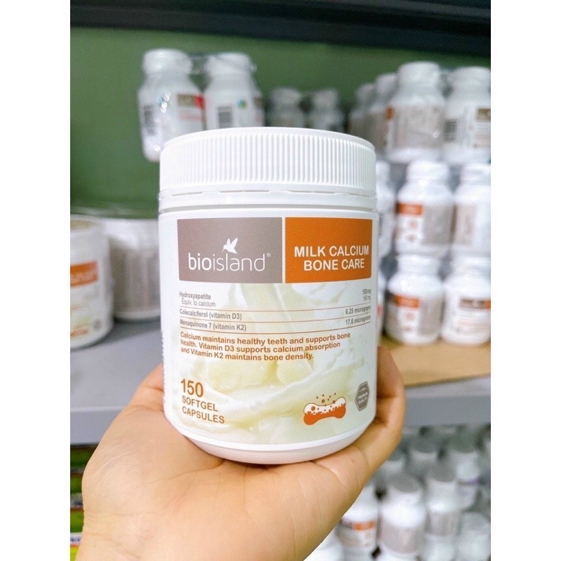 (Date 2027) Canxi Sữa Hữu Cơ (150V) Bioisland Milk Calcium Bone Care, Úc, Từ 12 Tuổi