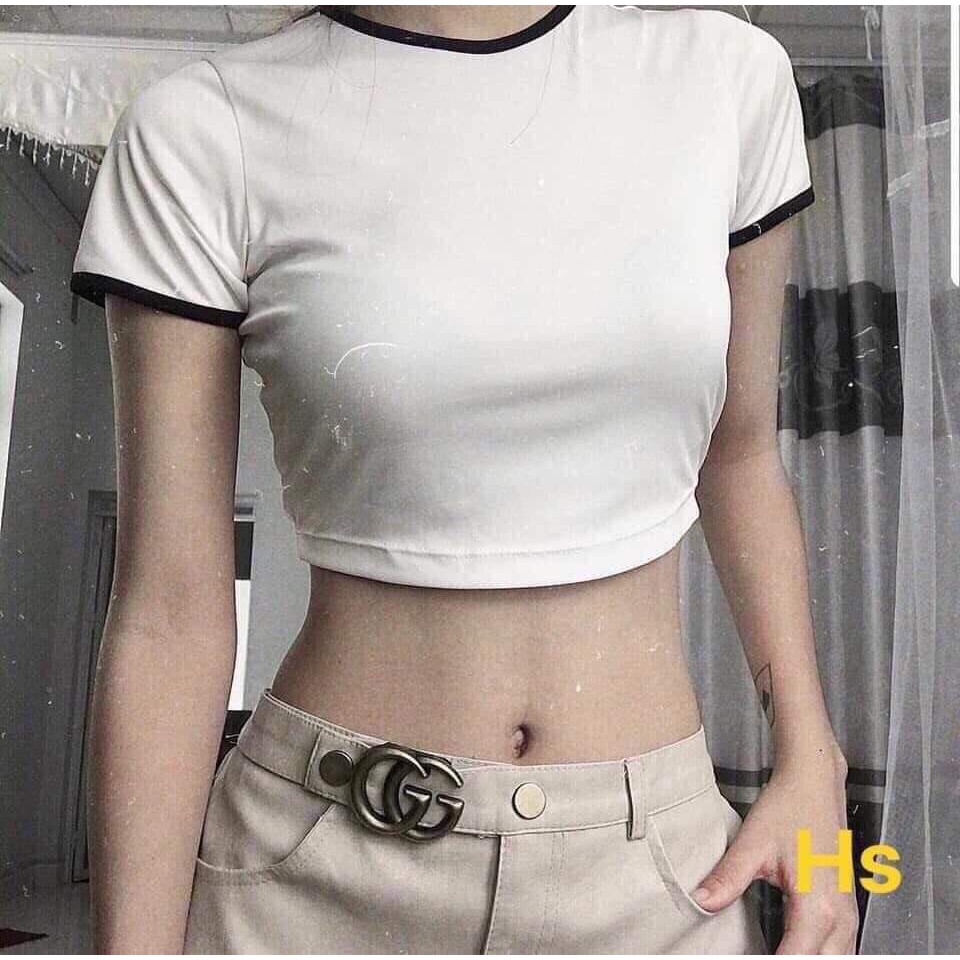 Áo croptop tay ngắn viền cổ cotton cao cấp, áo thun nữ cổ viền dấng ôm [ THỜI TRANG HOTTREND 365]