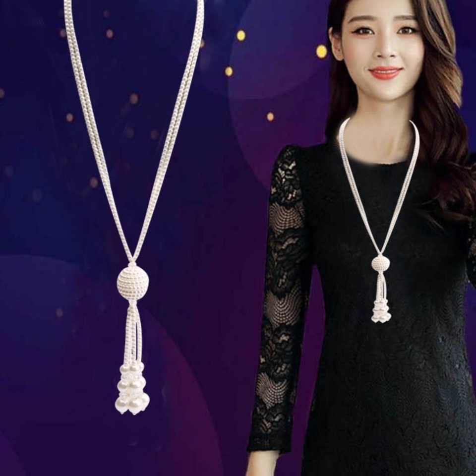 Dây Chuyền Ngọc Trai Siêu Dài Thắt Nút Phong Cách Hàn Quốc Cho Nữ
