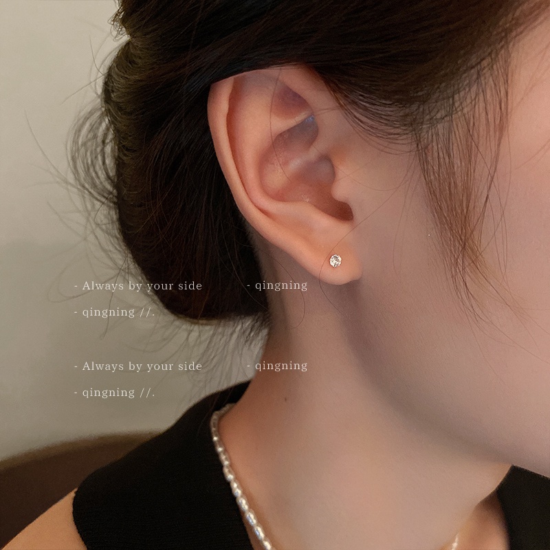 DREJEW Khuyên tai bạc đính đá zircon hình học đơn giản phong cách Hàn Quốc thời trang độc đáo cho nữ