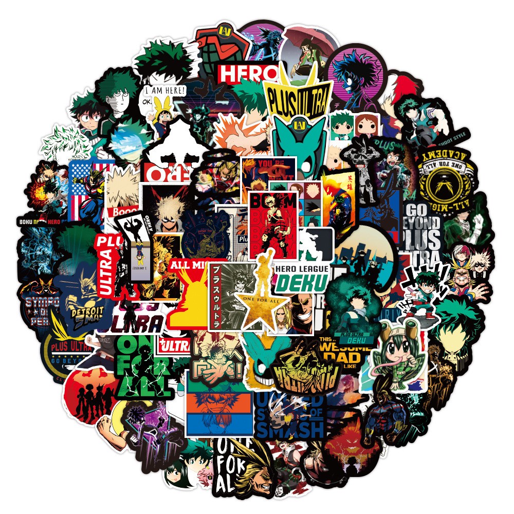 Bộ 100/50/25/10 miếng dán hình ảnh phim anime My Hero Academia dùng để trang trí laptop/ván trượt