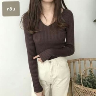 Áo len cổ tim lông cừu mềm mịn