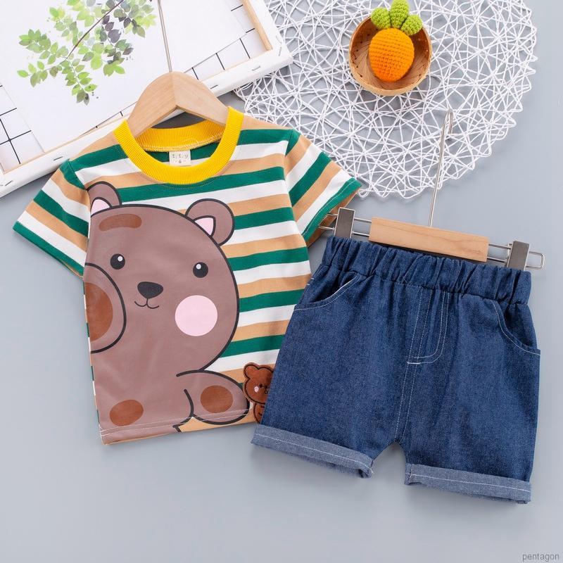 Set Áo Thun Ngắn Tay Cổ Tròn + Quần Short Lưng Thun Thời Trang Bé Trai