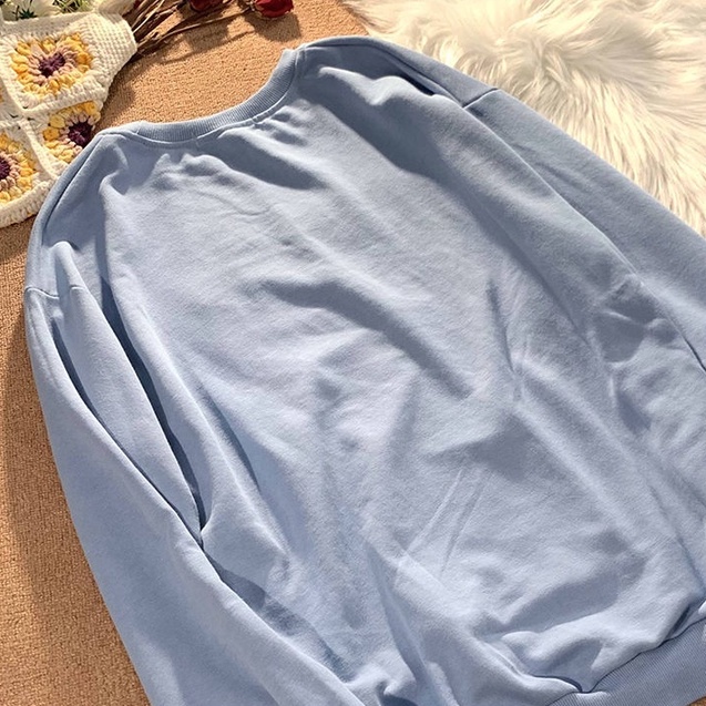 ZHELIHANGFEI Áo Thun Sweater Cổ Tròn Tay Dài In Chữ Dễ Phối Đồ