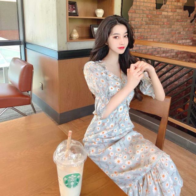 (Order) Đầm hoa xanh Quảng Châu thanh lịch tiểu thư bigsize | BigBuy360 - bigbuy360.vn