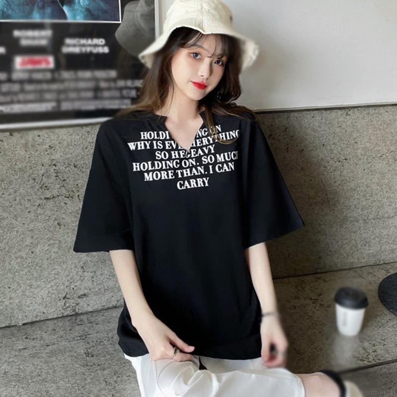 Áo Thun Ngắn Tay Cổ Chữ V In Họa Tiết Xinh Xắn Dành Cho Nữ