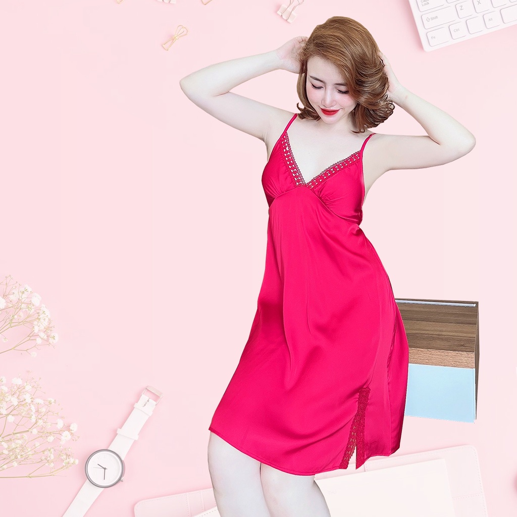 Đầm ngủ nữ lụa Latin cao cấp kèm quần freesize dưới 60kg