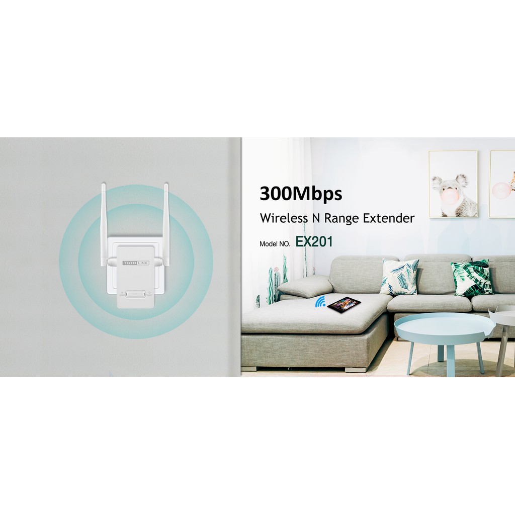 [Mã LTP50 giảm 50000 đơn 150000] Kích sóng wifi repeater chuẩn N 300Mbps TOTOLINK EX201