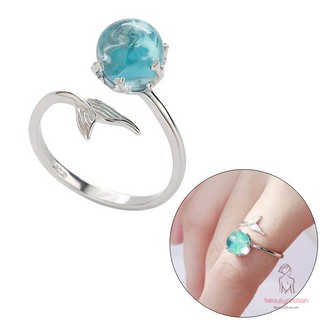 Nhẫn đính đá màu xanh dương thiết kế thanh lịch dành cho nữ