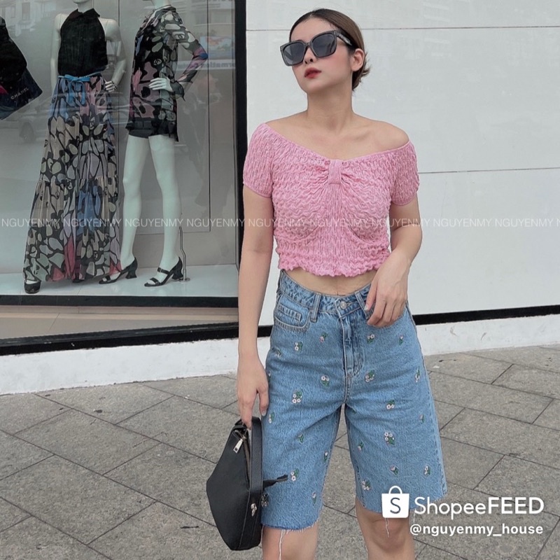 quần short jeans thêu hoa