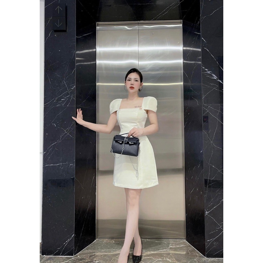Đầm Dự Tiệc , Váy Nữ Bigsize Cổ Vuông Tay Phồng Chất Phi Hàn Cao Cấp Che Khuyết Điểm Cho Người Mập 50.90kg