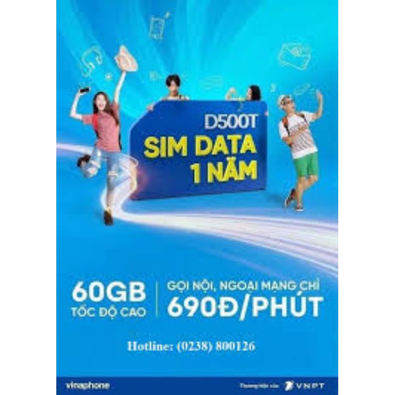 Sim Data Vinaphone miễn phí 1 năm vào mạng D500T