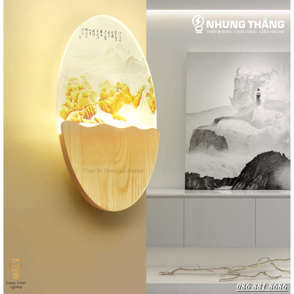 Đèn Tường Led Decor Trang Trí Hình Bầu Dục DT-104 - 3 Chế Độ Ánh Sáng - Thân Đèn Làm Từ Gỗ Bền Đẹp