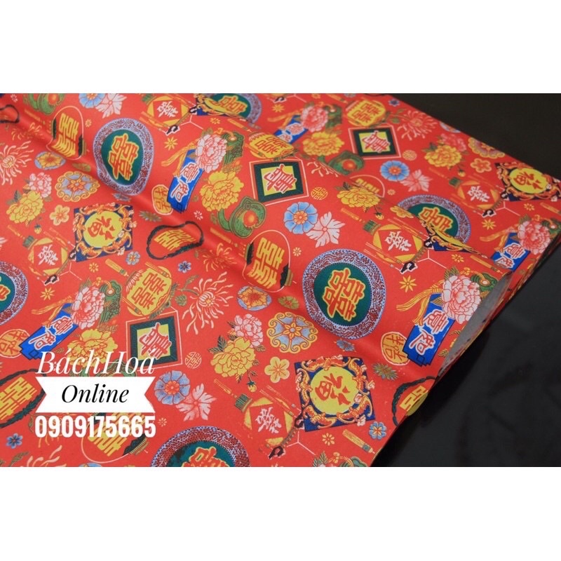 Giấy đỏ tết, hoa văn SONG HỶ - LONG PHỤNG