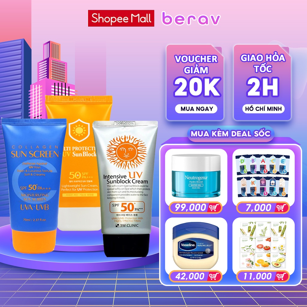 Kem chống nắng 3W Clinic UV Sunblock Cream SPF 50+ PA+++ 70 ml