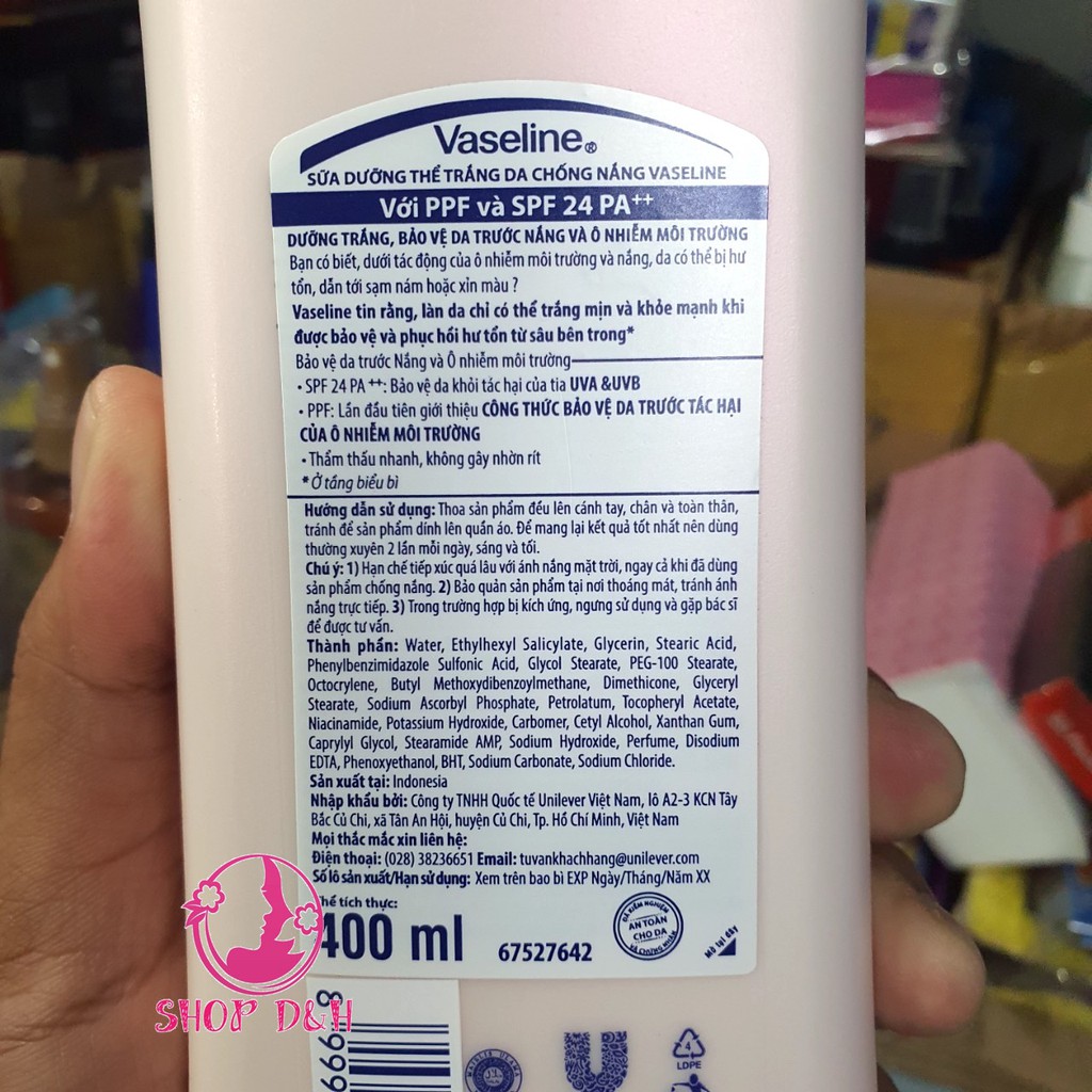 Sữa Dưỡng Thể Trắng Da Chống Nắng Và Ô Nhiễm Môi Trường Vaseline Spf 24 Pa ++ 400Ml