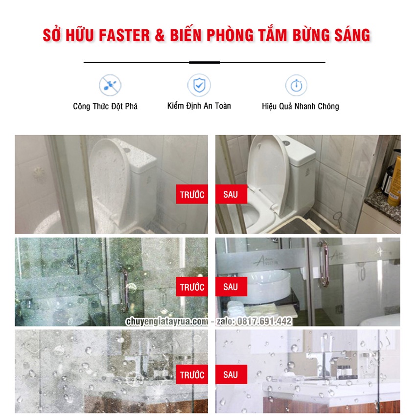 Combo 2 Chai Xịt Tẩy Đa Năng Faster: Tẩy Nhà Vệ Sinh, Nhà Tắm, Toilet & Tẩy Dầu Mỡ Nhà Bếp 500ml
