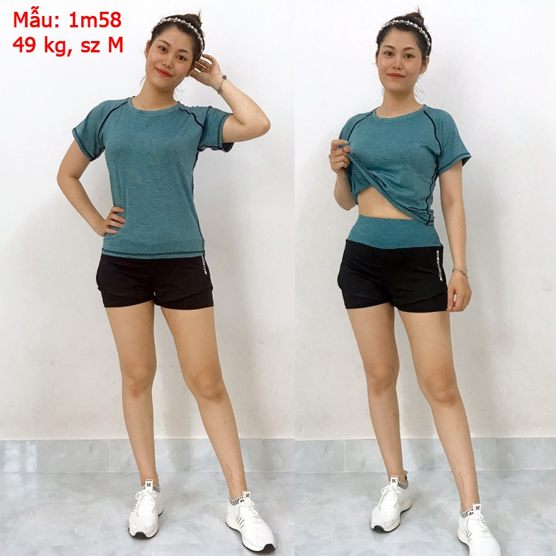 Bộ đồ tập Gym nữ [KENZI22] Set quần đùi và áo thun thể thao