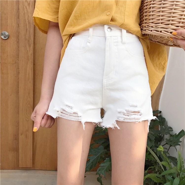 Quần short jean nữ TRẮNG RÁCH TUA LAI - mẫu mới nhất VF-680