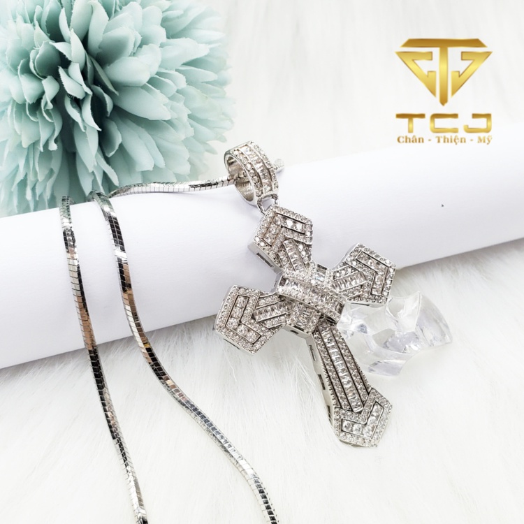 Bộ dây chuyền bạc ý xi vàng trắng thiết kế mặt thánh giá MN0095-DN0014 2.0 Trang sức Toàn Cầu TCJ