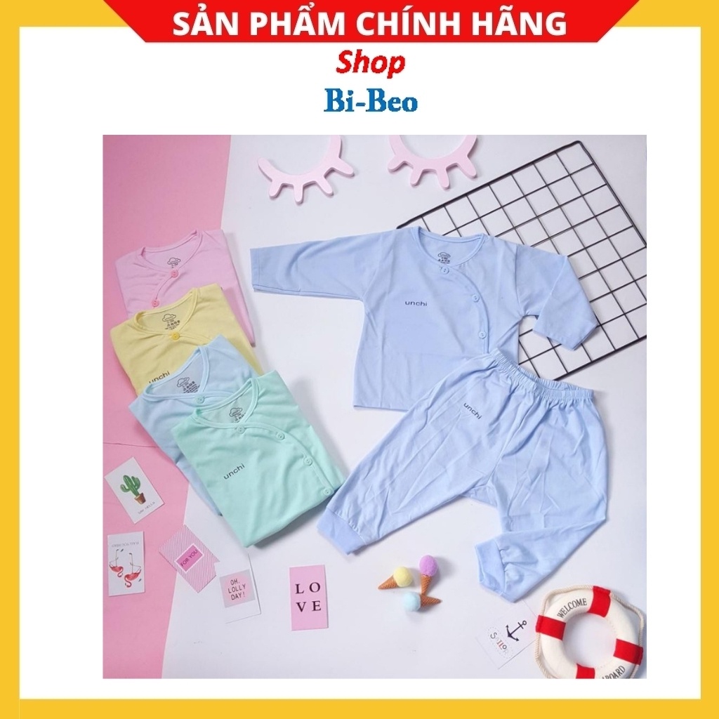 Quần áo sơ sinh dài tay Unchi cài lệch cho bé trai, bé gái 0-6 tháng