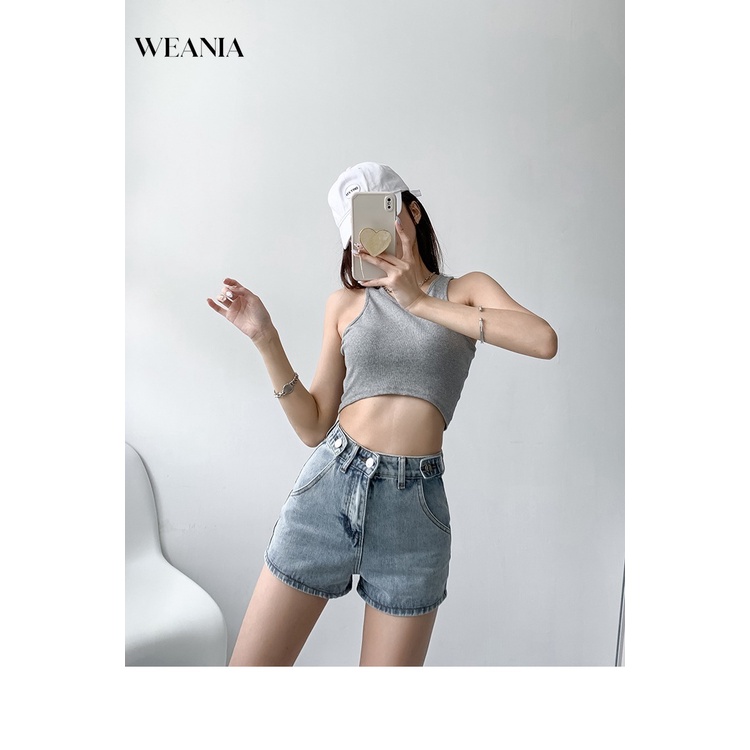 Quần Short Denim Lưng Cao Ống Rộng Thời Trang Đường Phố Cá Tính Cho Nữ