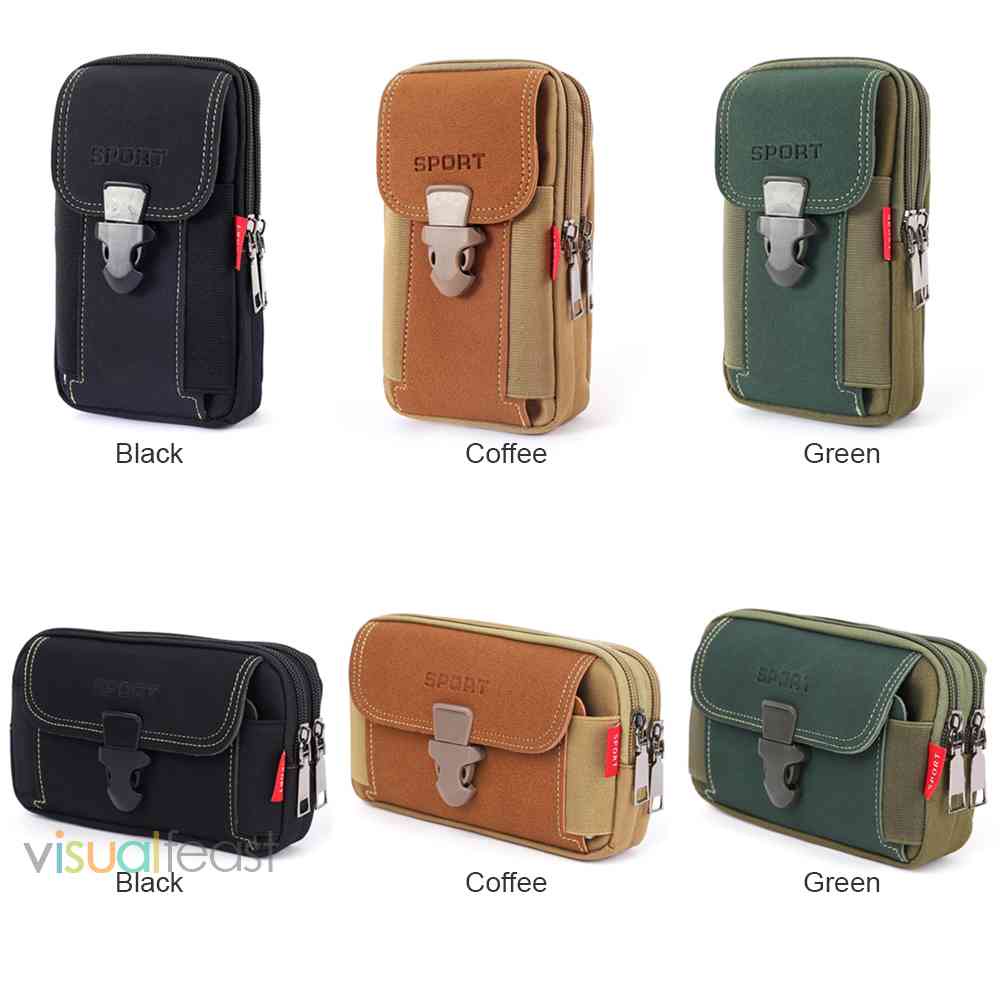 ♥Túi Đeo Hông Đựng Điện Thoại Bằng Vải Canvas Có Khóa Kéo Phong Cách Thể Thao Thời Trang Cho Nam