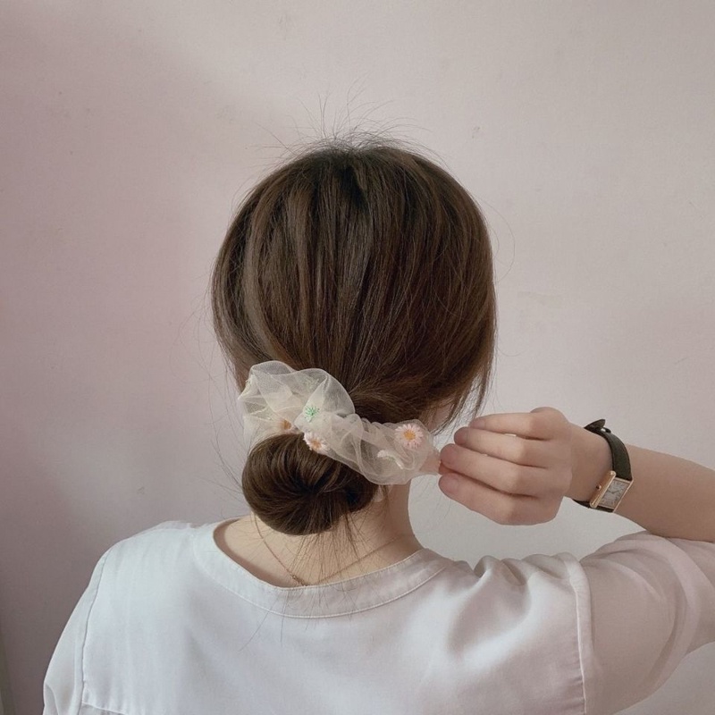 Dây Cột Tóc Vải Họa Tiết Hoa Cúc Phong Cách Hàn Quốc Cho Nữ