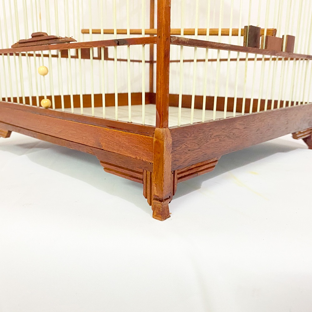 Lồng vuông gỗ đỏ chào mào khung gỗ đỏ TD PET nan cáp quang chắc chắn có móc