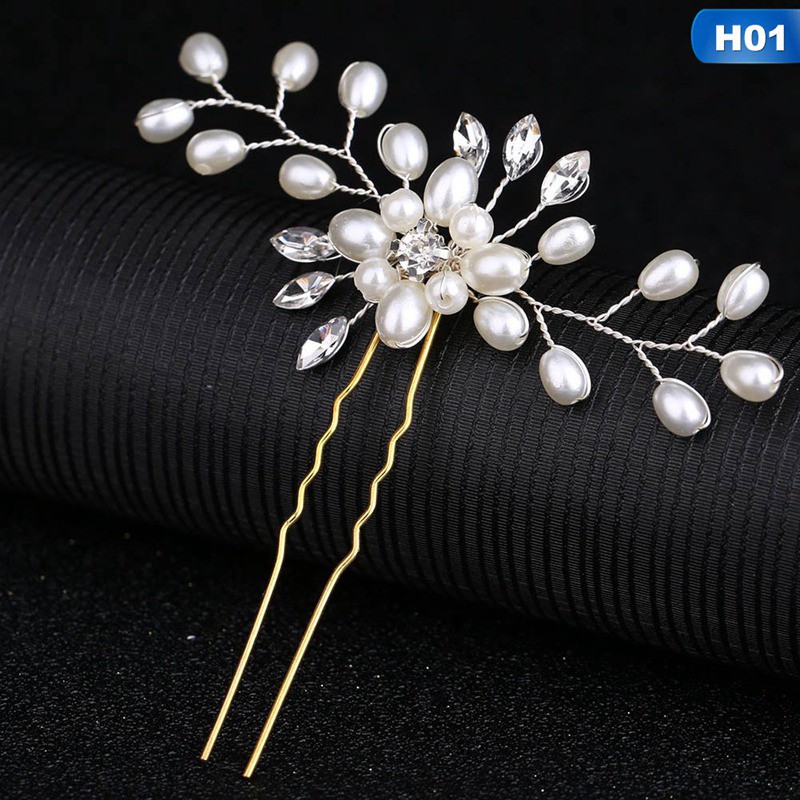 Trâm cài tóc hình hoa đính ngọc trai nhân tạo phong cách vintage cổ điển