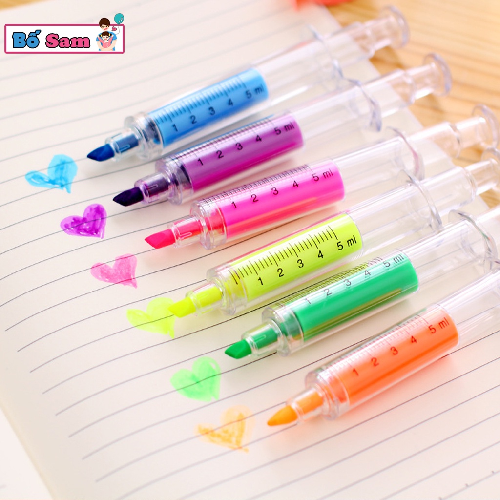 Bút nhớ dòng hình ống tiêm cute đánh dấu nhiều màu ghi chú Shop Bố Sam