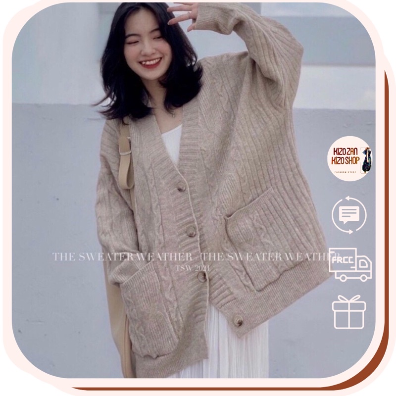Áo khoác len cardigan nữ form rộng hàng Quảng Châu cao cấp, áo mùa đông nữ mặc khoác ngoài phong cách Hàn Quốc 013